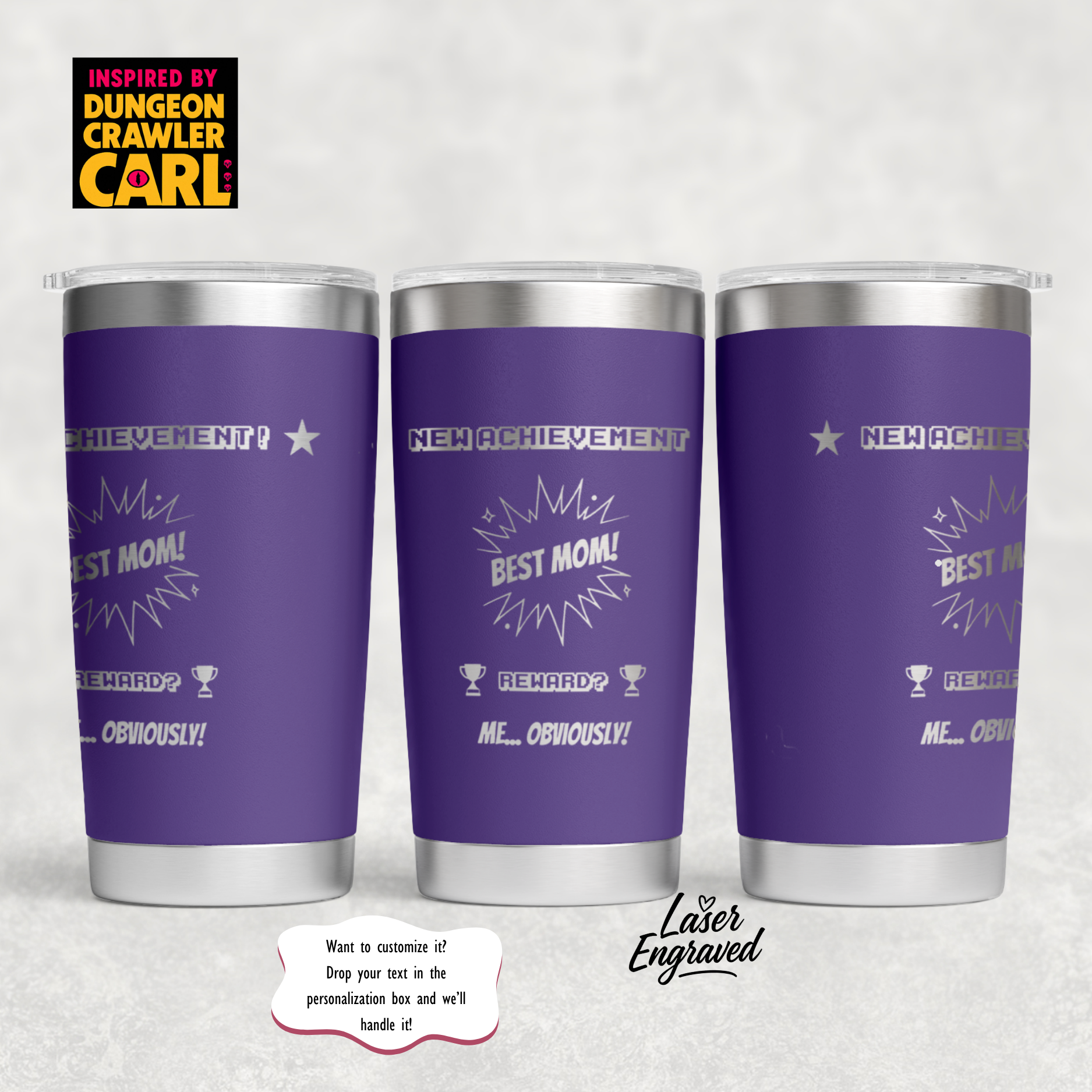 Dungeon Crawler Carl Tumbler | New Achievement Mug | Gift for Mom | Sarcastic Mother's Day Gift | Princess Donut and Mongo