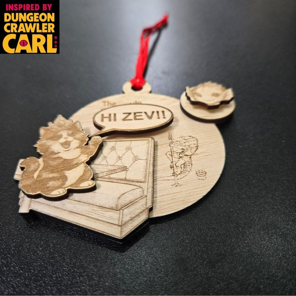 Dungeon Crawler Carl Ornament – Princess Donut "Hi Zev" Handmade Laser Engraved Wood Christmas Ornaments