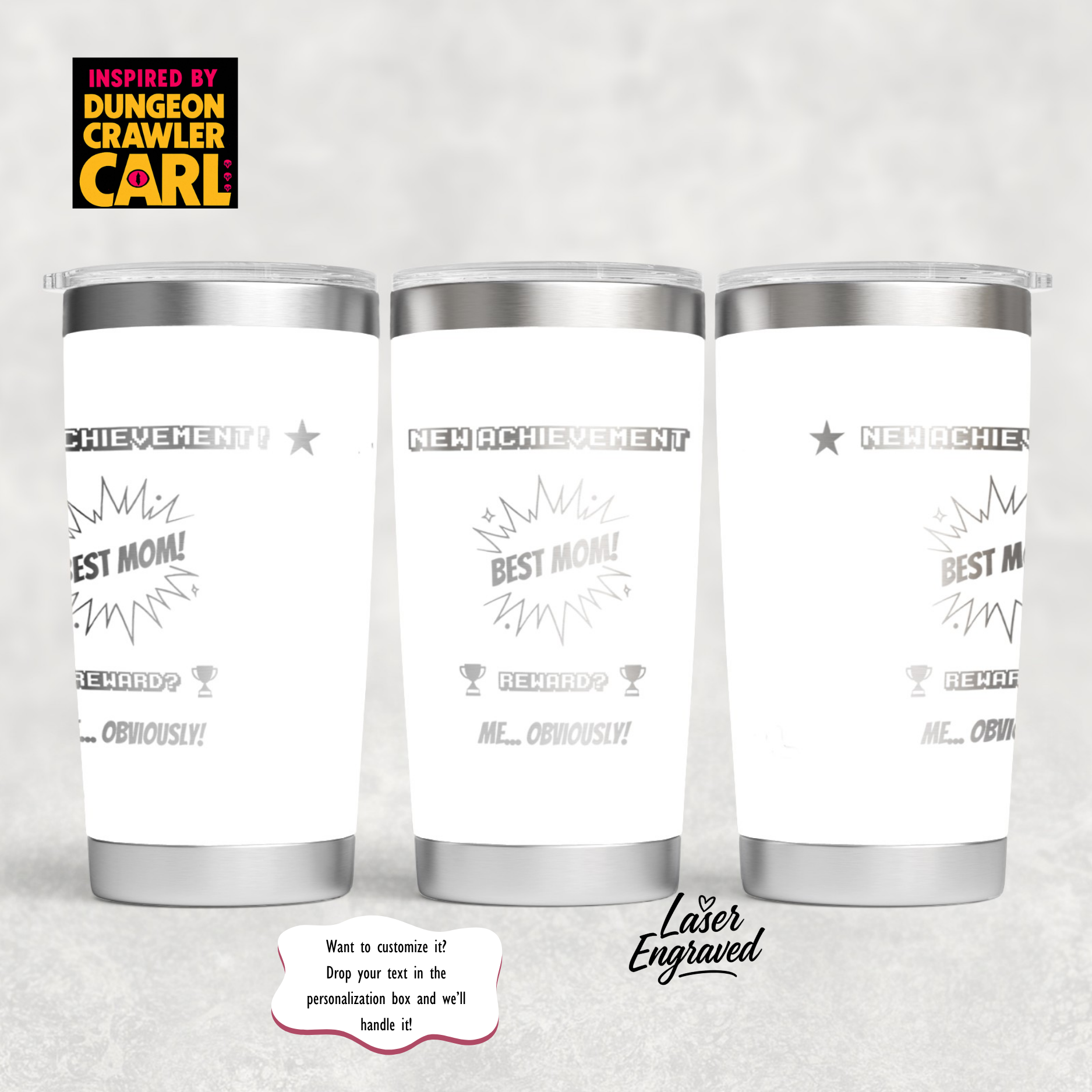 Dungeon Crawler Carl Tumbler | New Achievement Mug | Gift for Mom | Sarcastic Mother's Day Gift | Princess Donut and Mongo