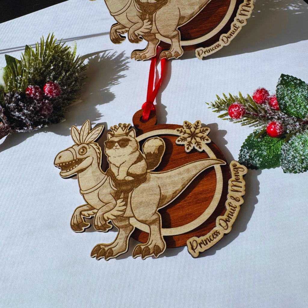 Dungeon Crawler Carl Ornament – Princess Donut & Mongo Handmade Laser Engraved Wood Christmas Ornaments
