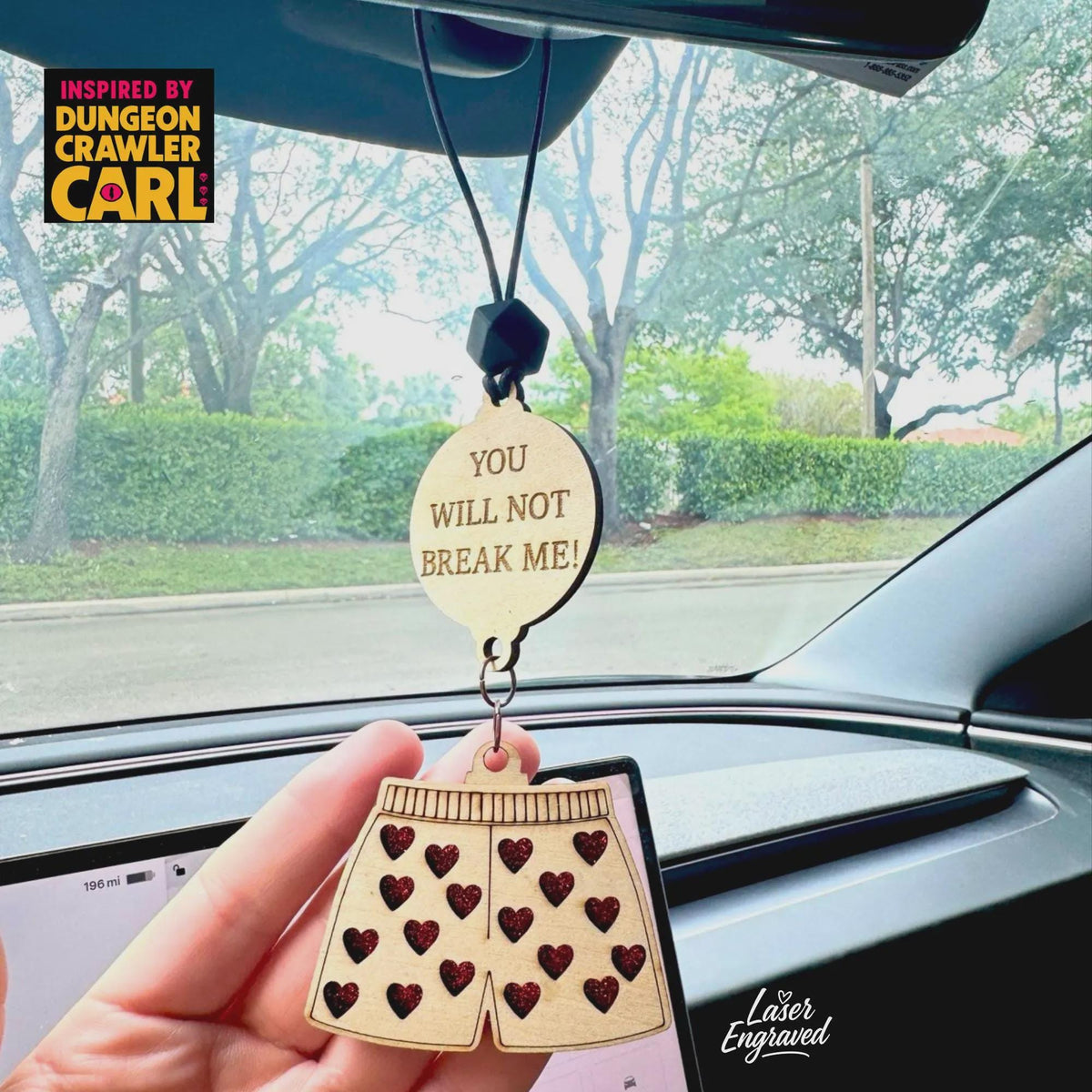 Dungeon crawler carl inspired car charm – "you will not break me"