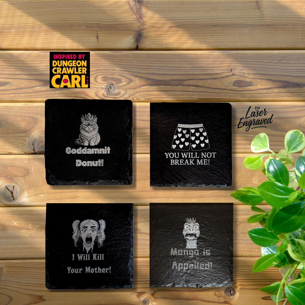Dungeon Crawler Carl Coasters: Laser Engraved Slate, LitRPG Gamer Gift | Dungeon Crawler Gift