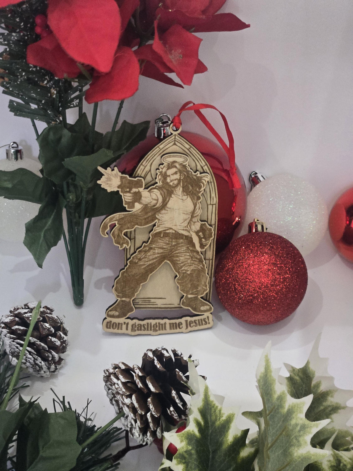 Dungeon crawler carl christmas ornament – uzi jesus – handmade