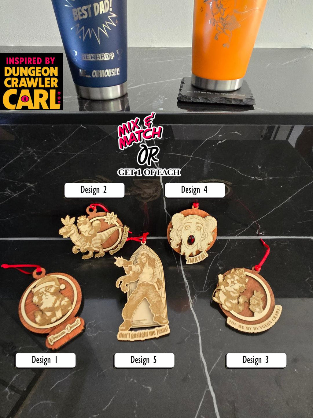 Dungeon crawler carl christmas ornament – uzi jesus – handmade
