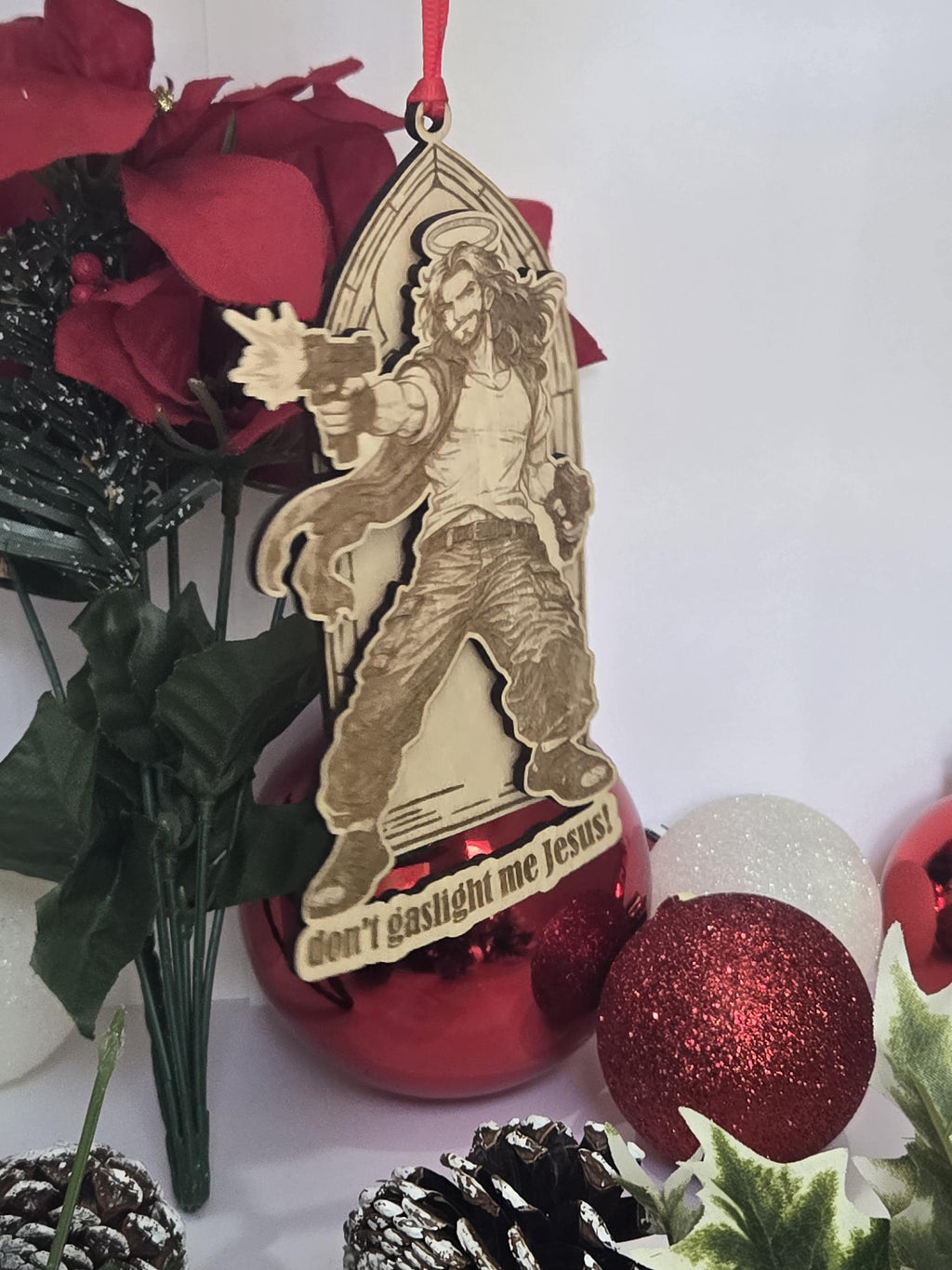 Dungeon crawler carl christmas ornament – uzi jesus – handmade