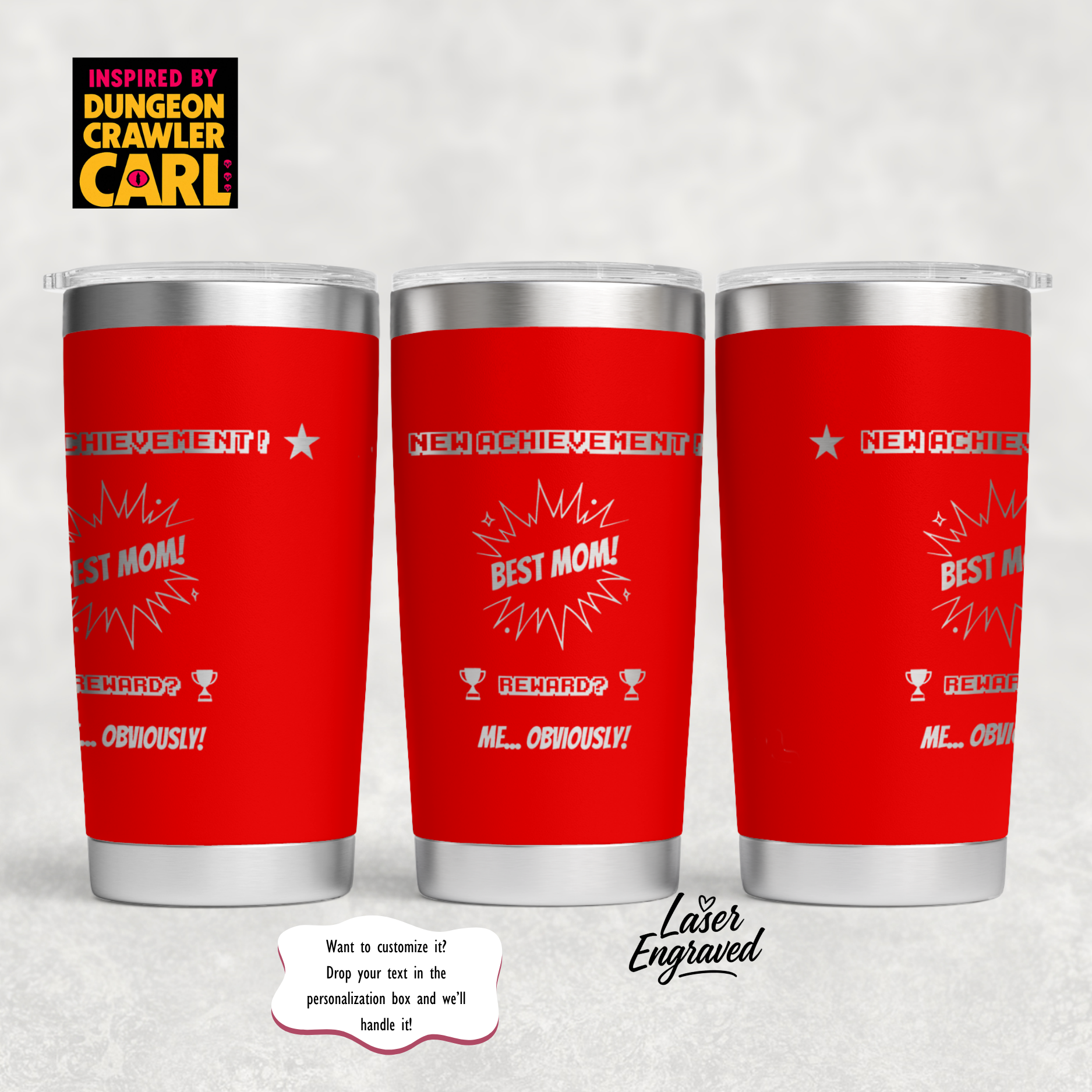Dungeon Crawler Carl Tumbler | New Achievement Mug | Gift for Mom | Sarcastic Mother's Day Gift | Princess Donut and Mongo