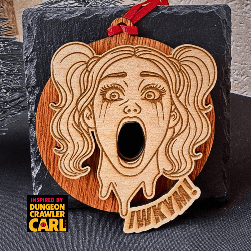 Dungeon Crawler Carl Christmas Ornament – Samantha “IWKYM" Laser Engraved
