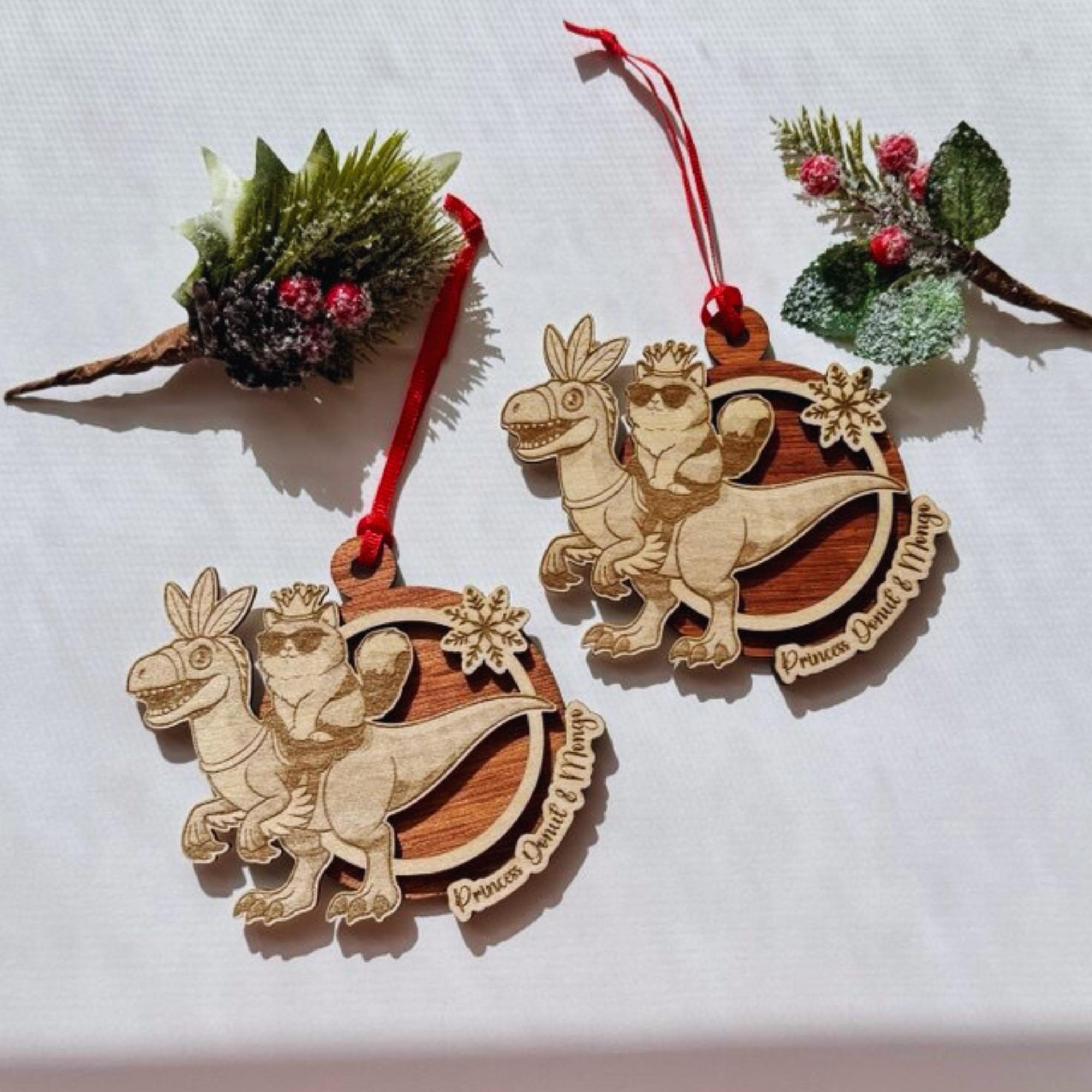 Dungeon Crawler Carl Ornament – Princess Donut & Mongo Handmade Laser Engraved Wood Christmas Ornaments