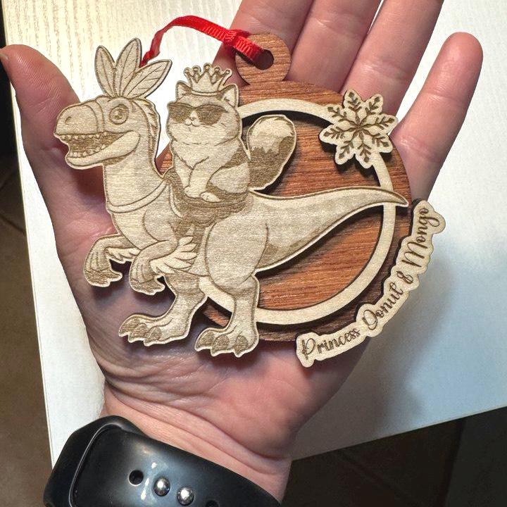 Dungeon Crawler Carl Ornament – Princess Donut & Mongo Handmade Laser Engraved Wood Christmas Ornaments