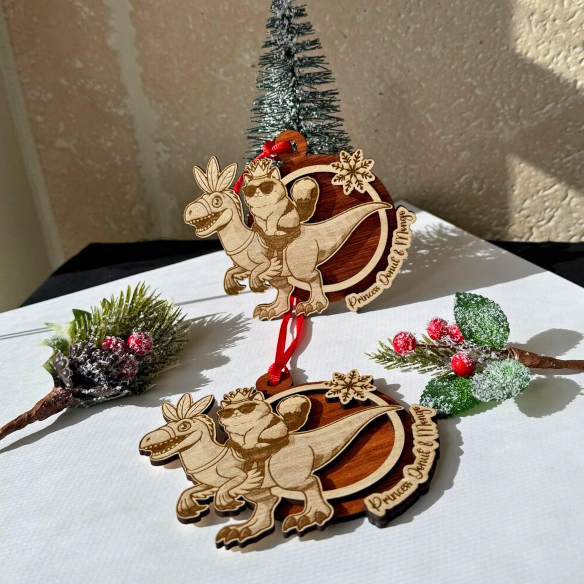 Dungeon Crawler Carl Ornament – Princess Donut & Mongo Handmade Laser Engraved Wood Christmas Ornaments