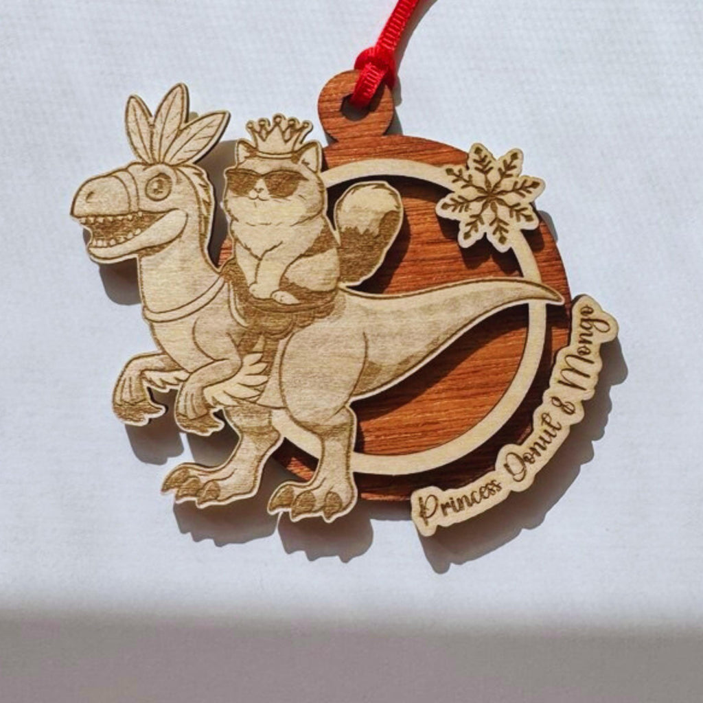 Dungeon Crawler Carl Ornament – Princess Donut & Mongo Handmade Laser Engraved Wood Christmas Ornaments