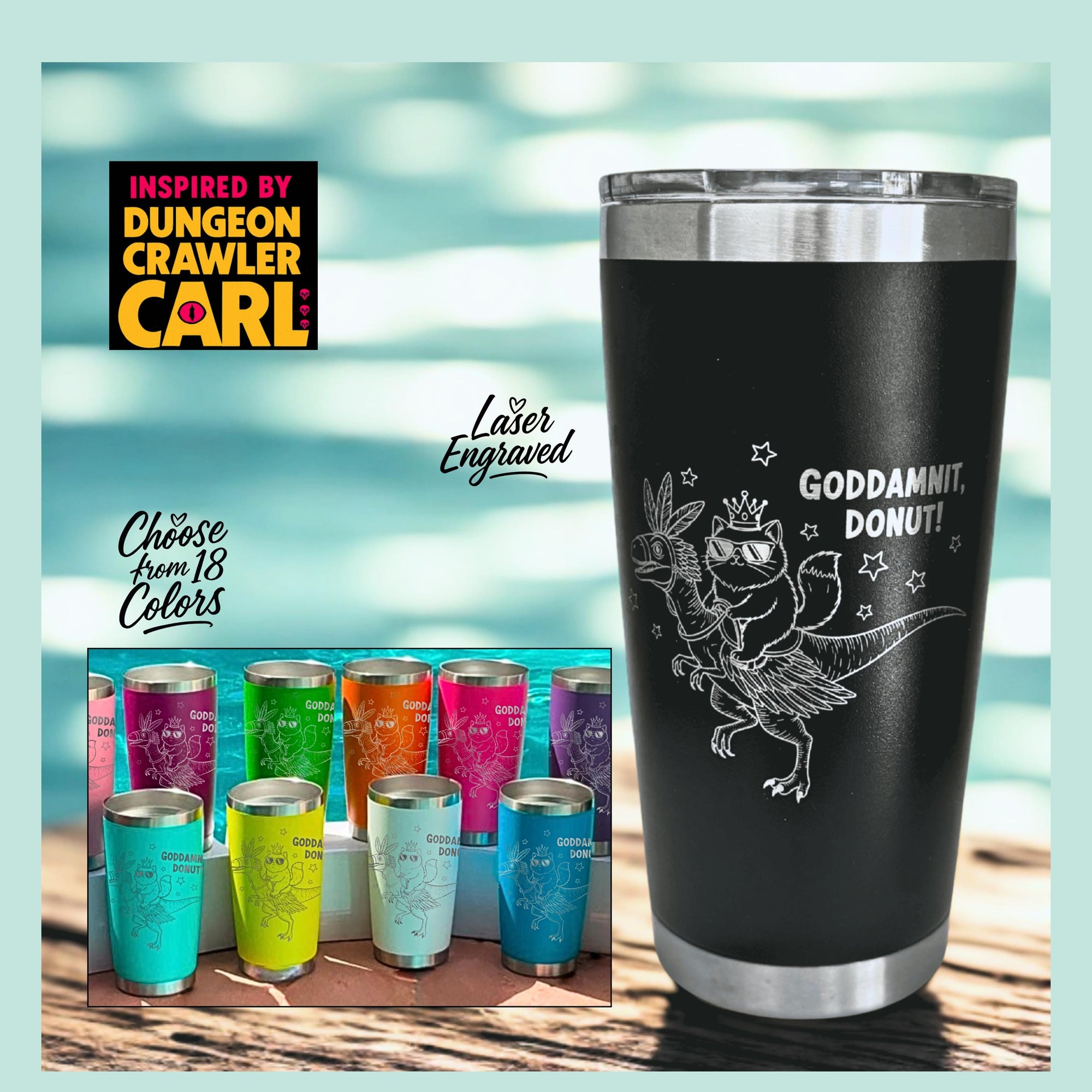Dungeon Crawler Carl Mug, Princess Donut & Mongo Laser Engraved Tumbler