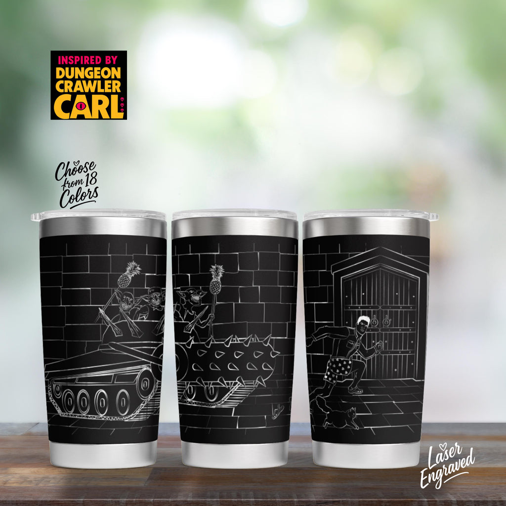 Dungeon Crawler Carl Tumbler | Full Wrap Engraved Cup with Carl & Princess Donut | LitRPG Fan Gift Book Lover