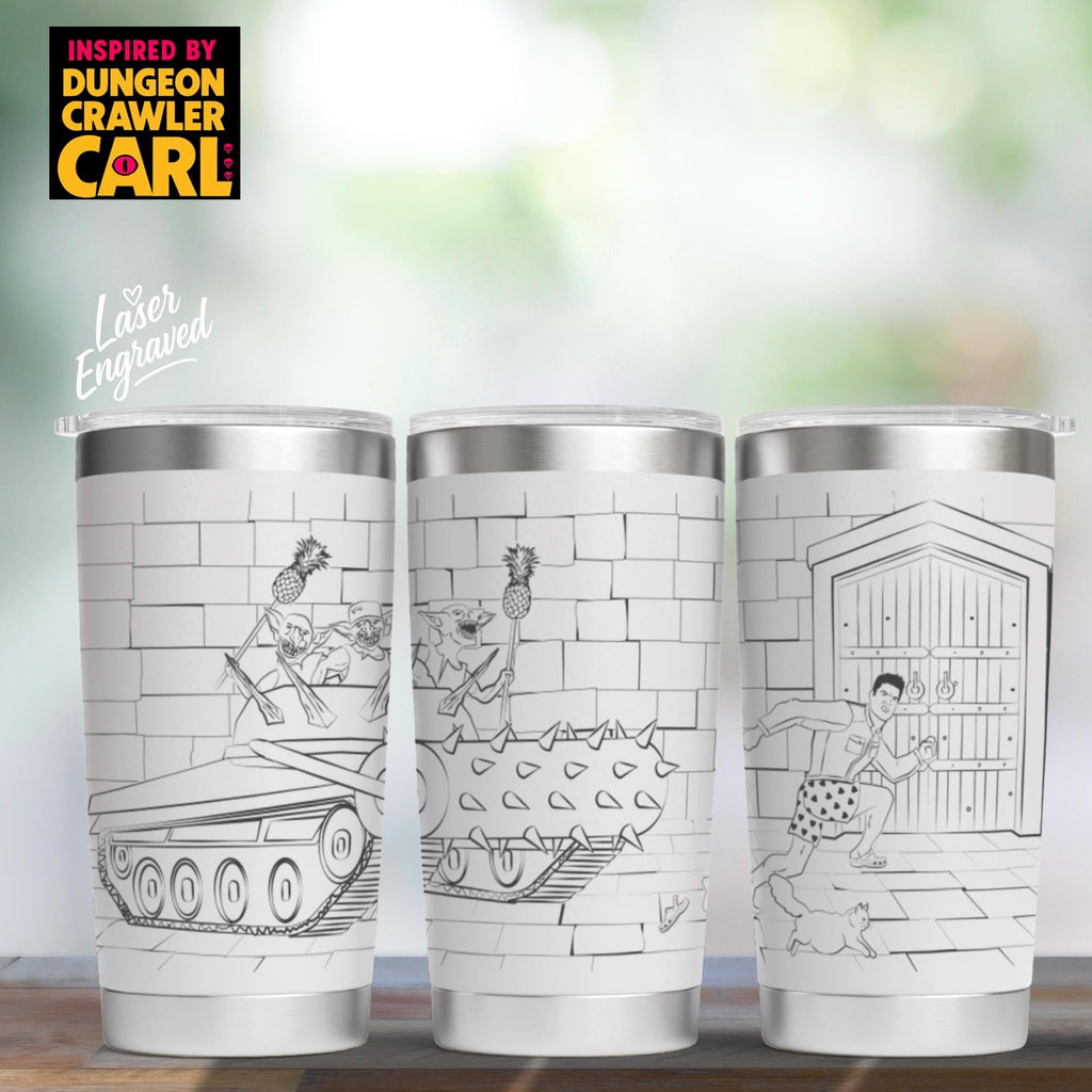 Dungeon Crawler Carl Tumbler | Full Wrap Engraved Cup with Carl & Princess Donut | LitRPG Fan Gift Book Lover