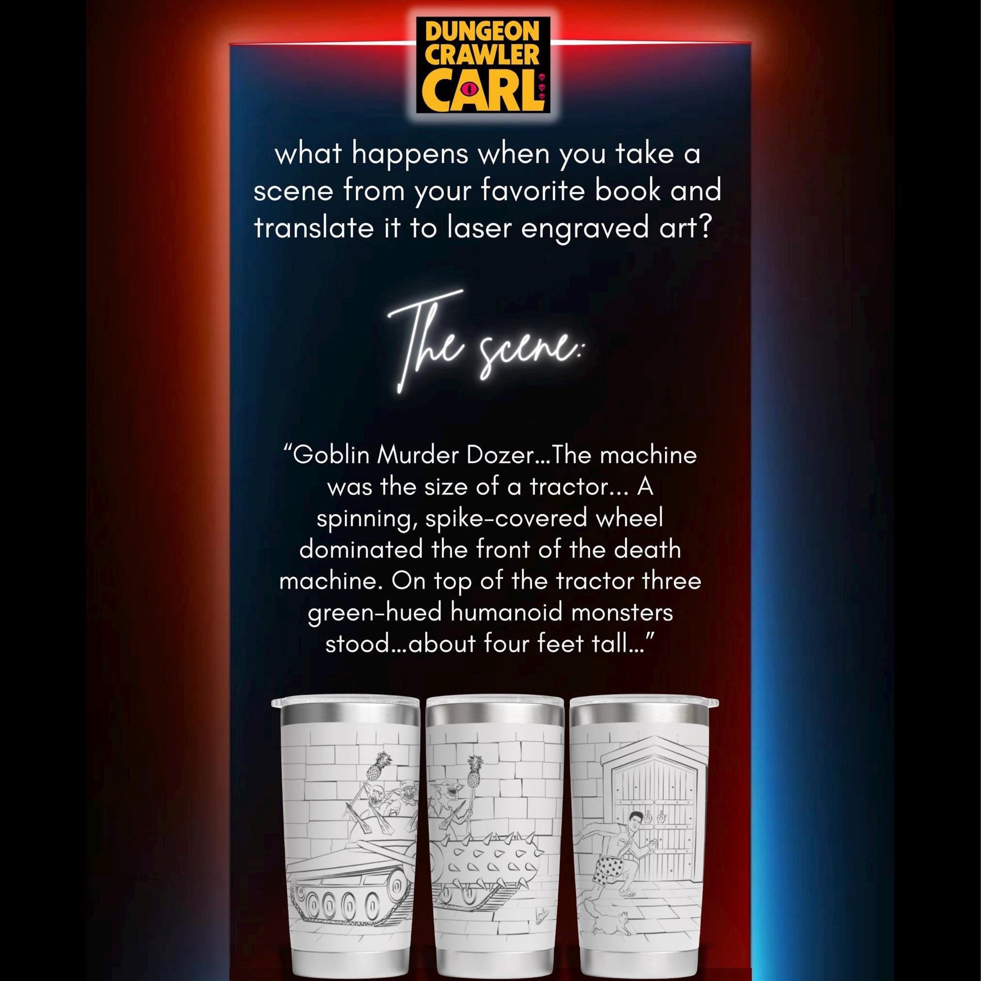 Dungeon Crawler Carl Tumbler | Full Wrap Engraved Cup with Carl & Princess Donut | LitRPG Fan Gift Book Lover